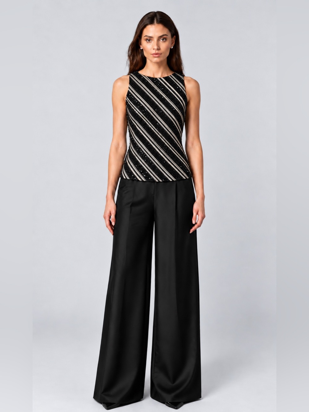 CARMEN MARC VALVO SIGNATURE Striped Beaded Silk Top Blouse Womens Size 8 - Picture 13 of 13